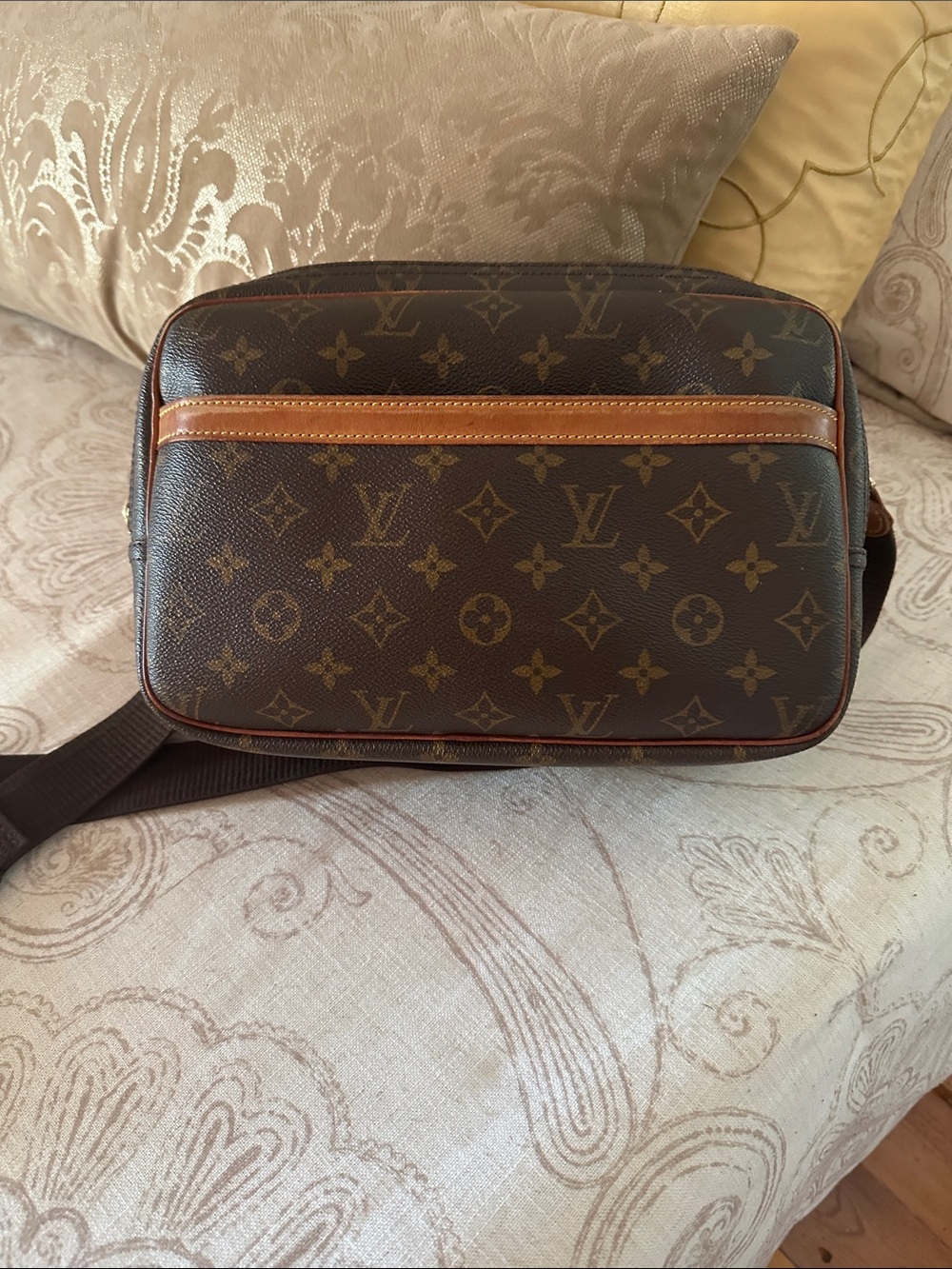 Louis Vuitton Monogram Canvas Messenger Bag in Brown with Tan Trim